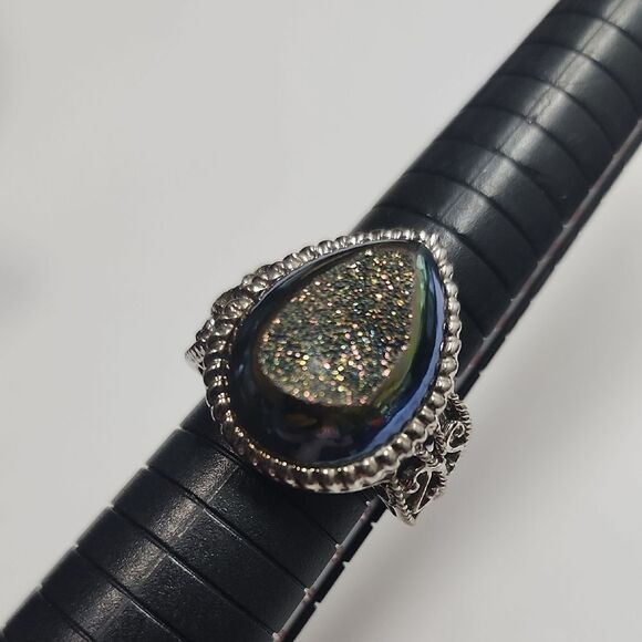 Druzy Quartz Sterling Silver 925 Statement Ring Size 10 - Picture 1 of 8